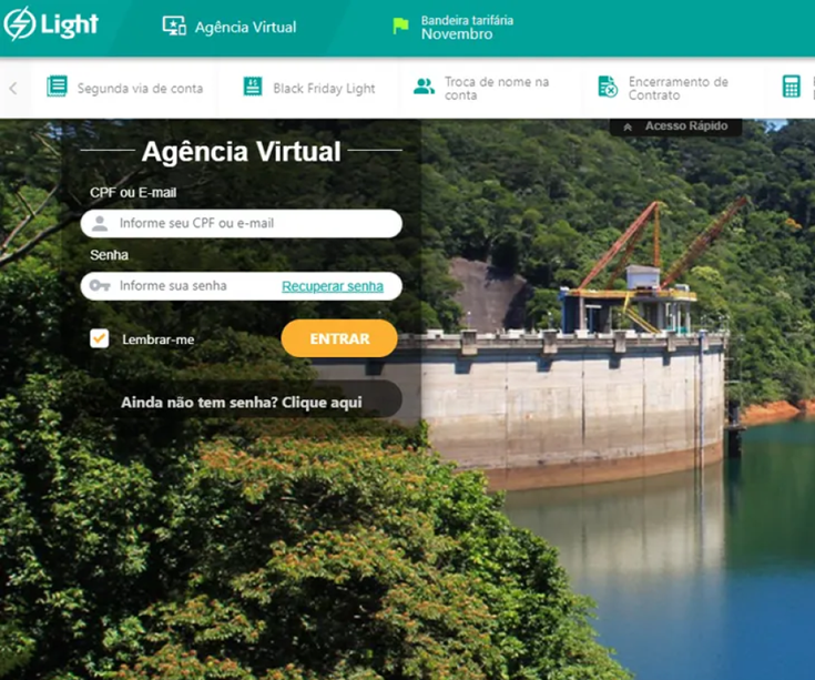 Light — Agência Virtual, login Segunda via