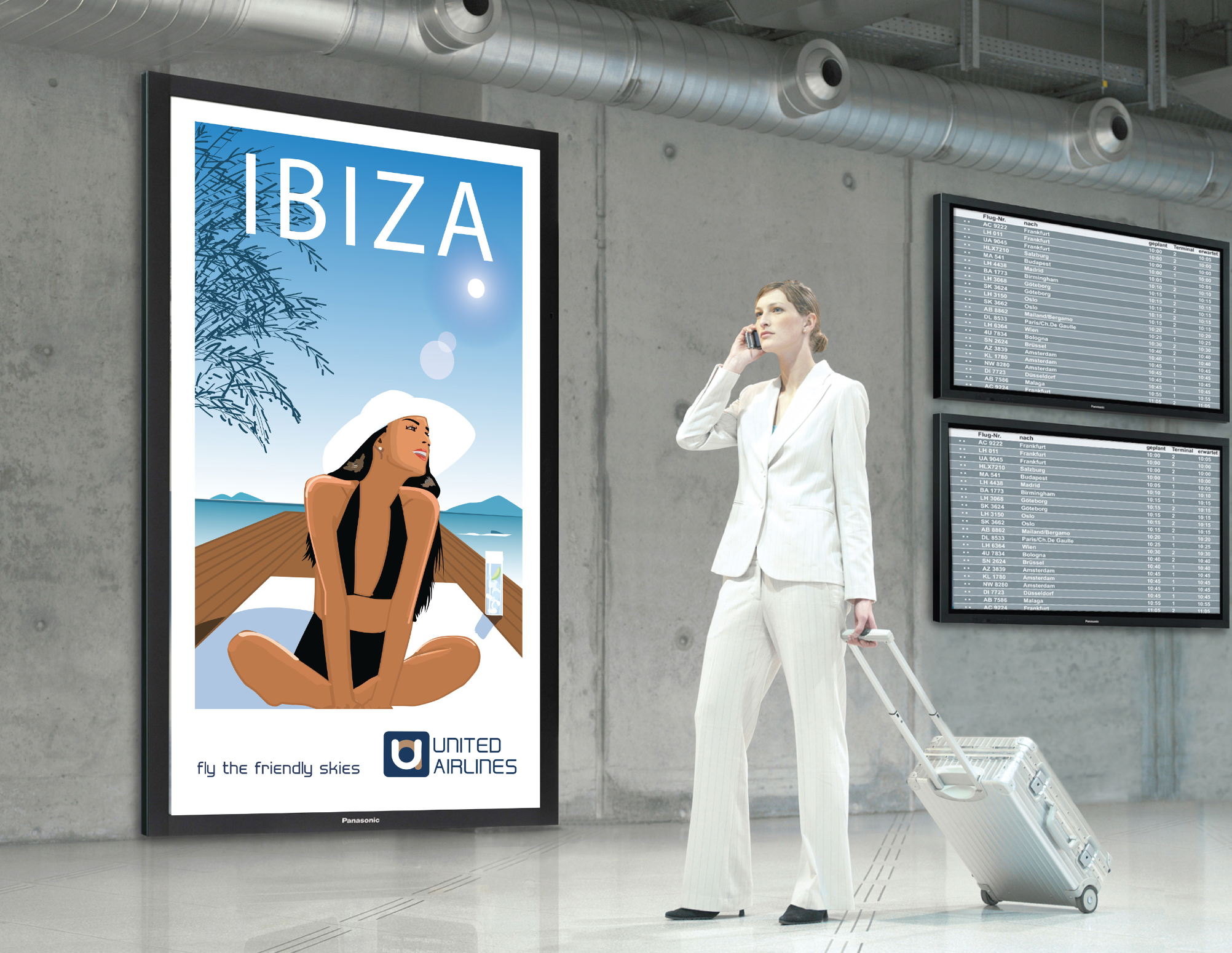 United — Pôster de destino Ibiza, OOH em terminal